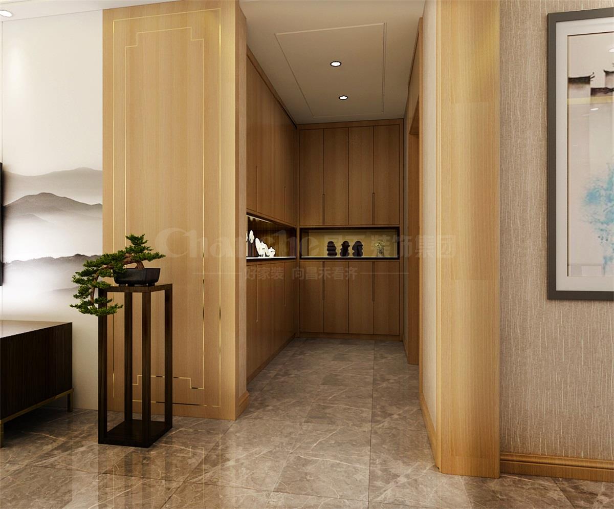 進(jìn)門處的鞋柜，既滿足了屋主的生活習(xí)慣，又體現(xiàn)出對(duì)自然人文古意的喜好之情。