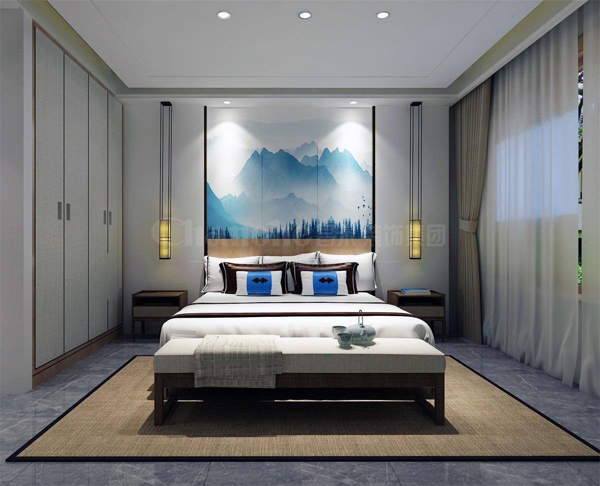 主臥貫穿、白色、灰色，加小許黑色融合的暖色調(diào)讓詩意棲居，少幾分濃墨重彩，多幾分雅致清寧，并在此感悟生命的智慧。內(nèi)心的平靜才能感悟到生活的大美，美不是符號(hào)，是一種心境，一份怡然，更是一份禪動(dòng)。